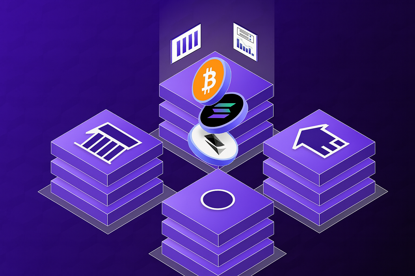 Blockchain visualization of a patent document being tokenized into digital assets, illustrating IP tokenization for crypto investors