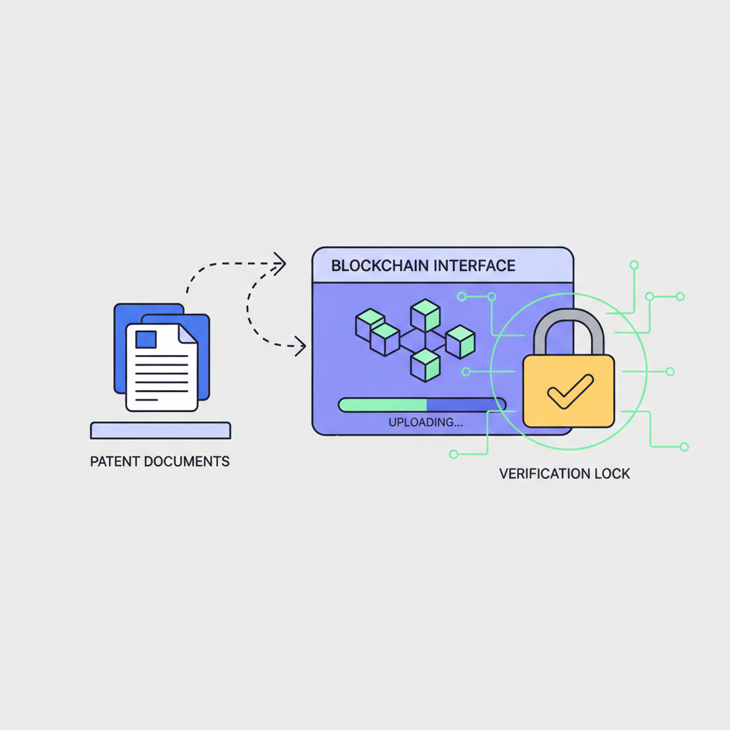 uploading patent documents to blockchain interface with verification lock