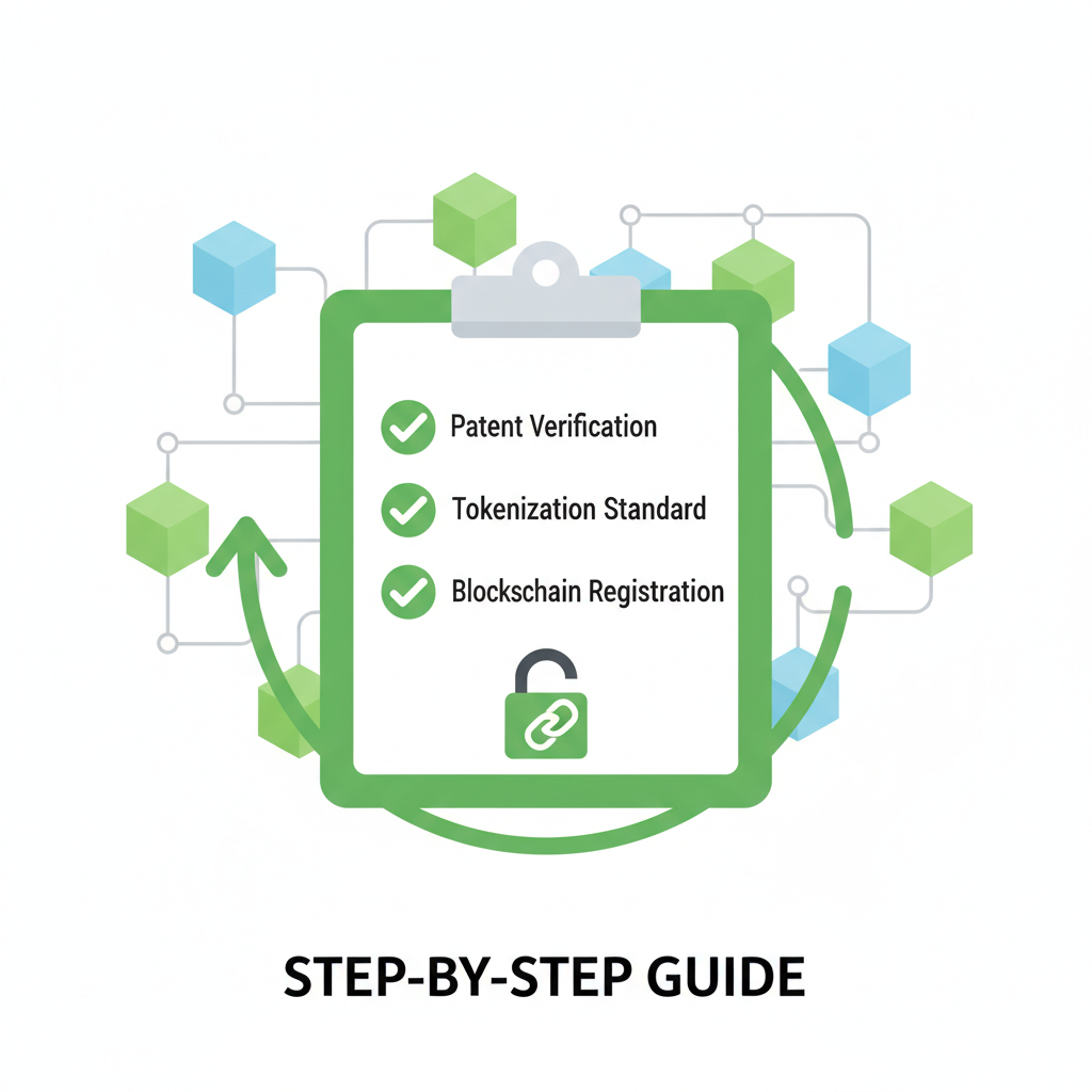 compliance checklist icon with green checks for tokenized patents on blockchain