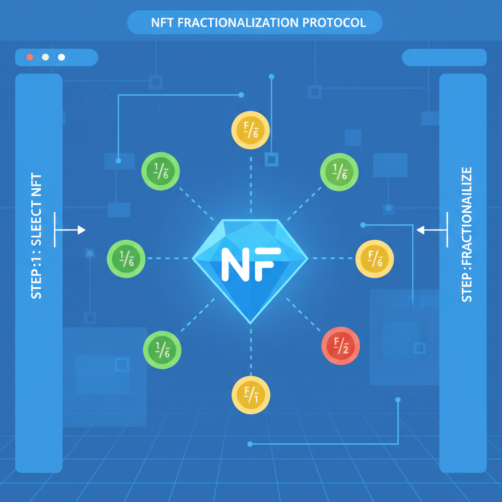 NFT splitting into fractional tokens on blockchain dashboard